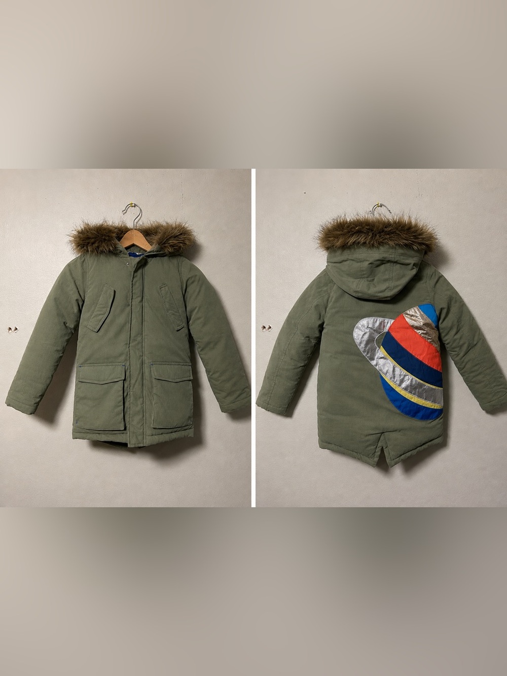 MINI BODEN All Weather Planet Jacket Unisex 7-8  Faux Fur Hood Winter Coat Parka